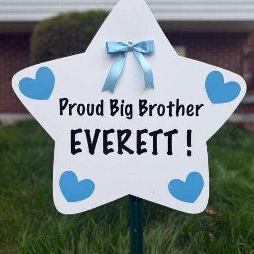 Personalized sibling star yard sign for big brother baby announcement add-on by Mama & Me Storks
