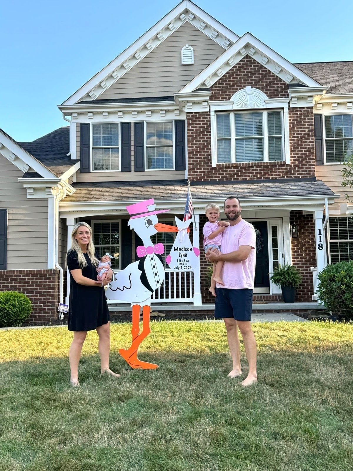 Personalized baby announcement stork from Mama & Me Storks